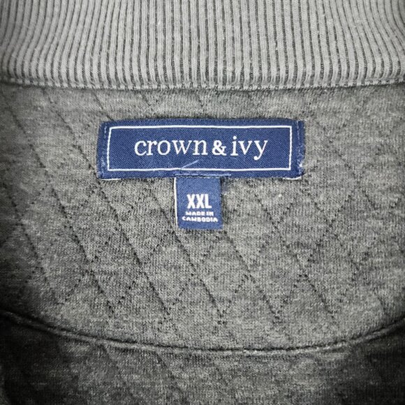 Crown & Ivy Quilted Gray 1/4 Zip Pullover Men’s Size XXL w/Leather Pull Accent - Picture 3 of 8